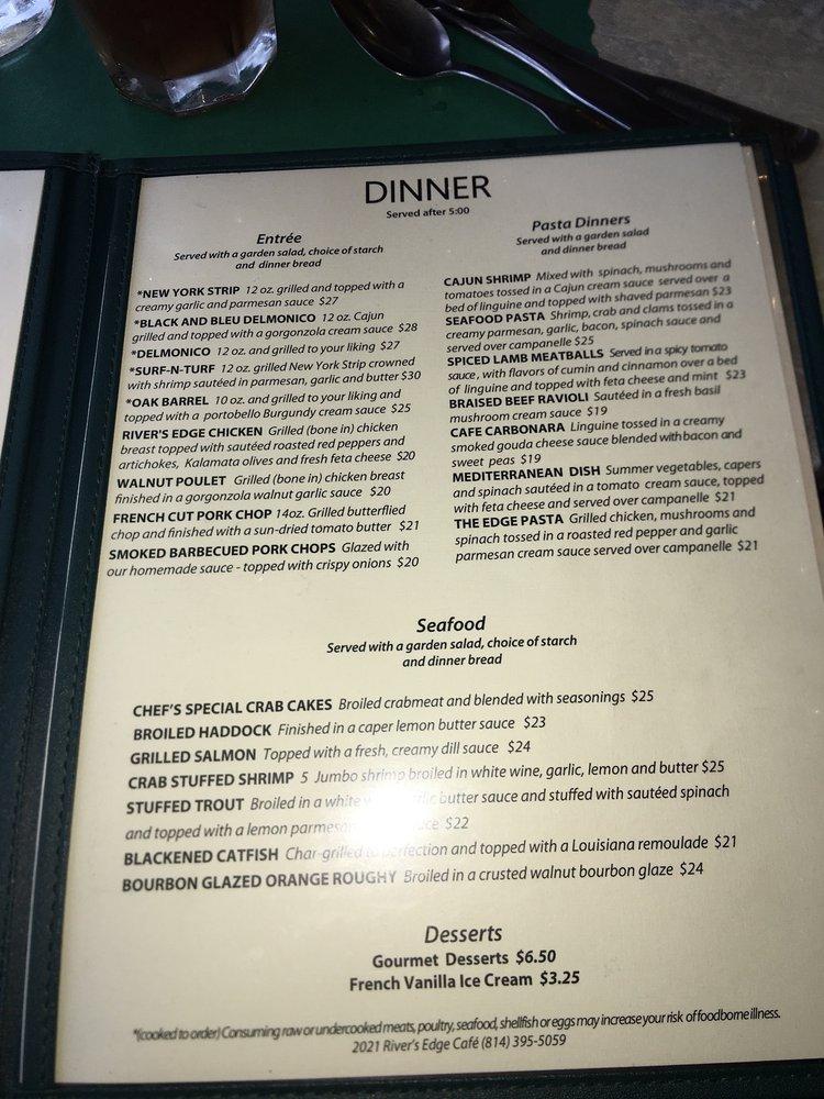 Menu at River's Edge Cafe Bed & Breakfast, Confluence