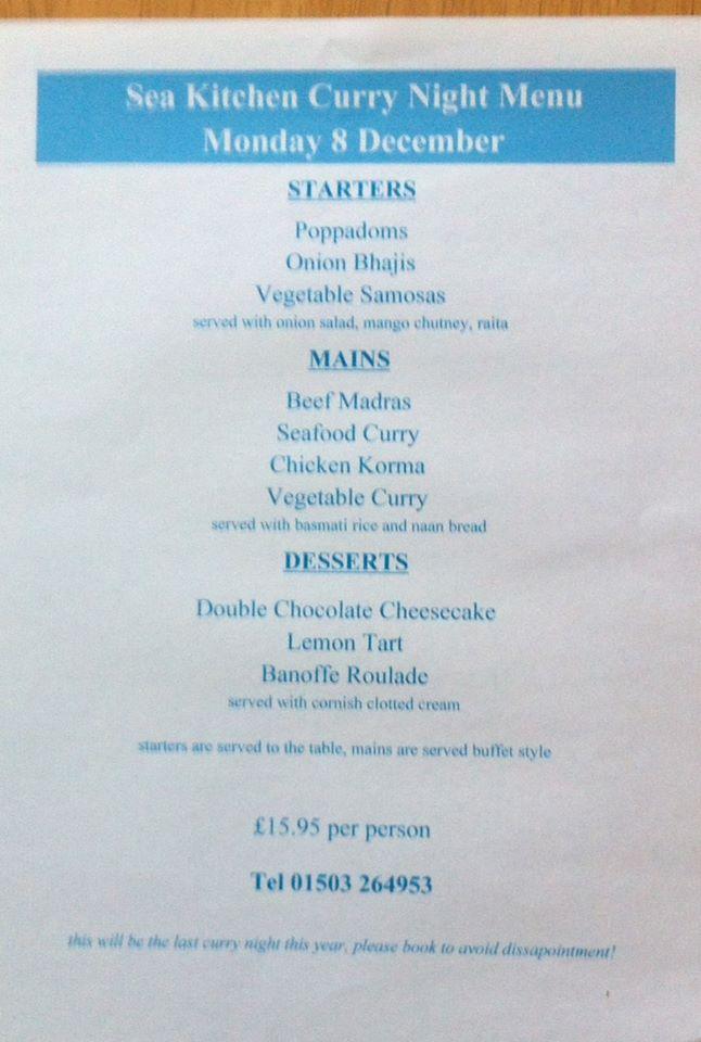 Menu at Sea Kitchen restaurant, Looe