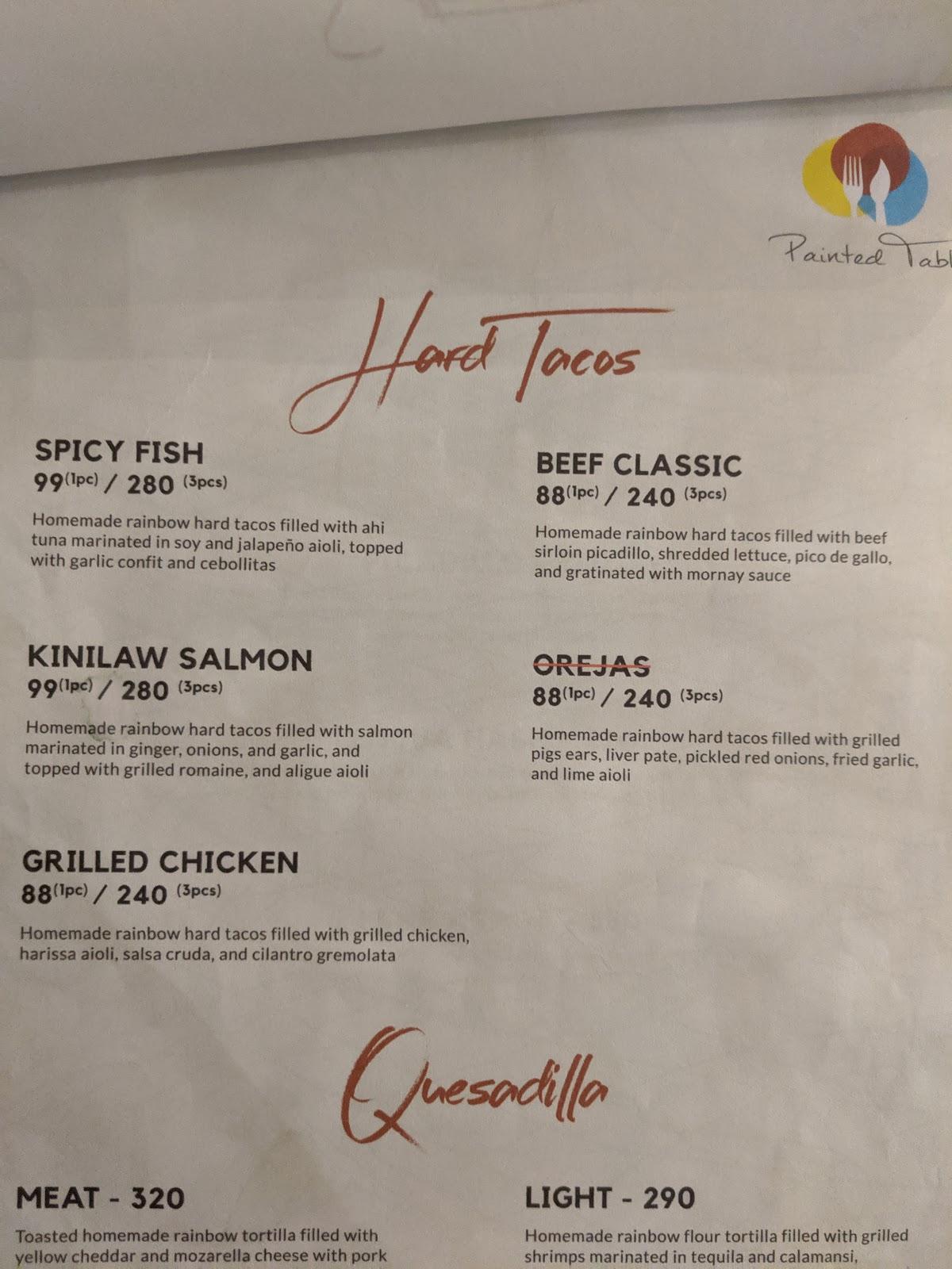 Menu at Painted Table restaurant, Puerto Princesa