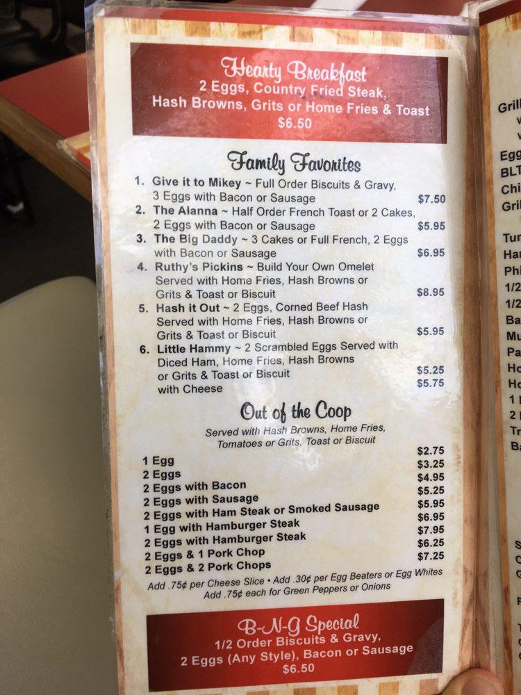 Menu at Ruthy's Kozy Kitchen restaurant, New Smyrna Beach