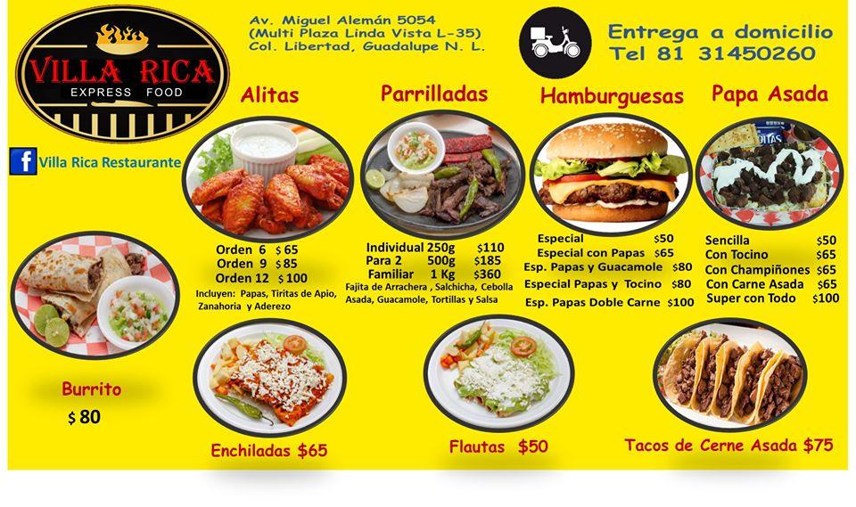 Carta de Villa Rica Restaurant, Guadalupe