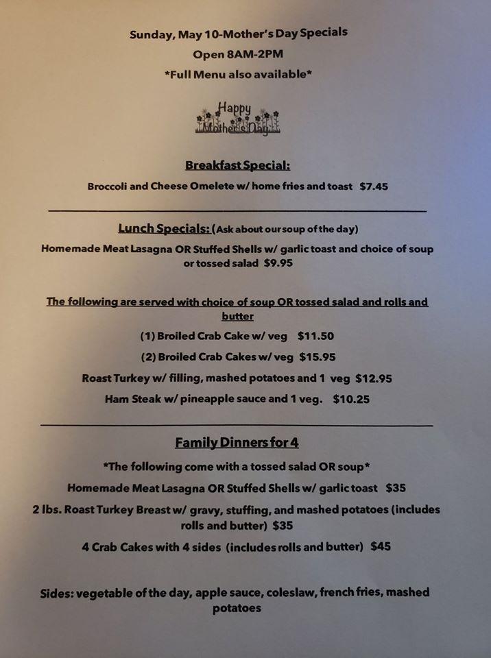 Menu at Colonial Coffee Shop restaurant, York