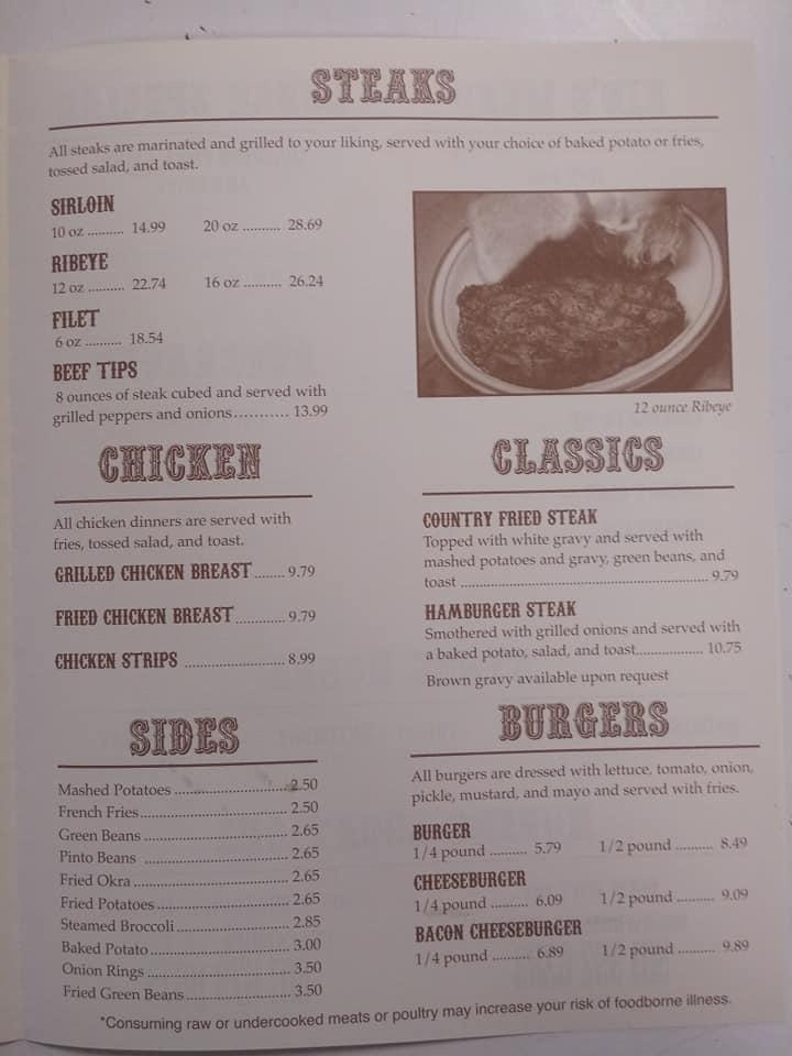 Menu at Roper's Restaurant, Beebe