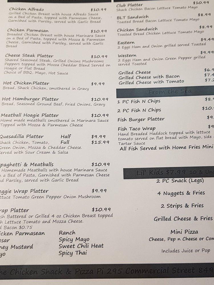 Menu at The Chicken Shack restaurant, Glace Bay