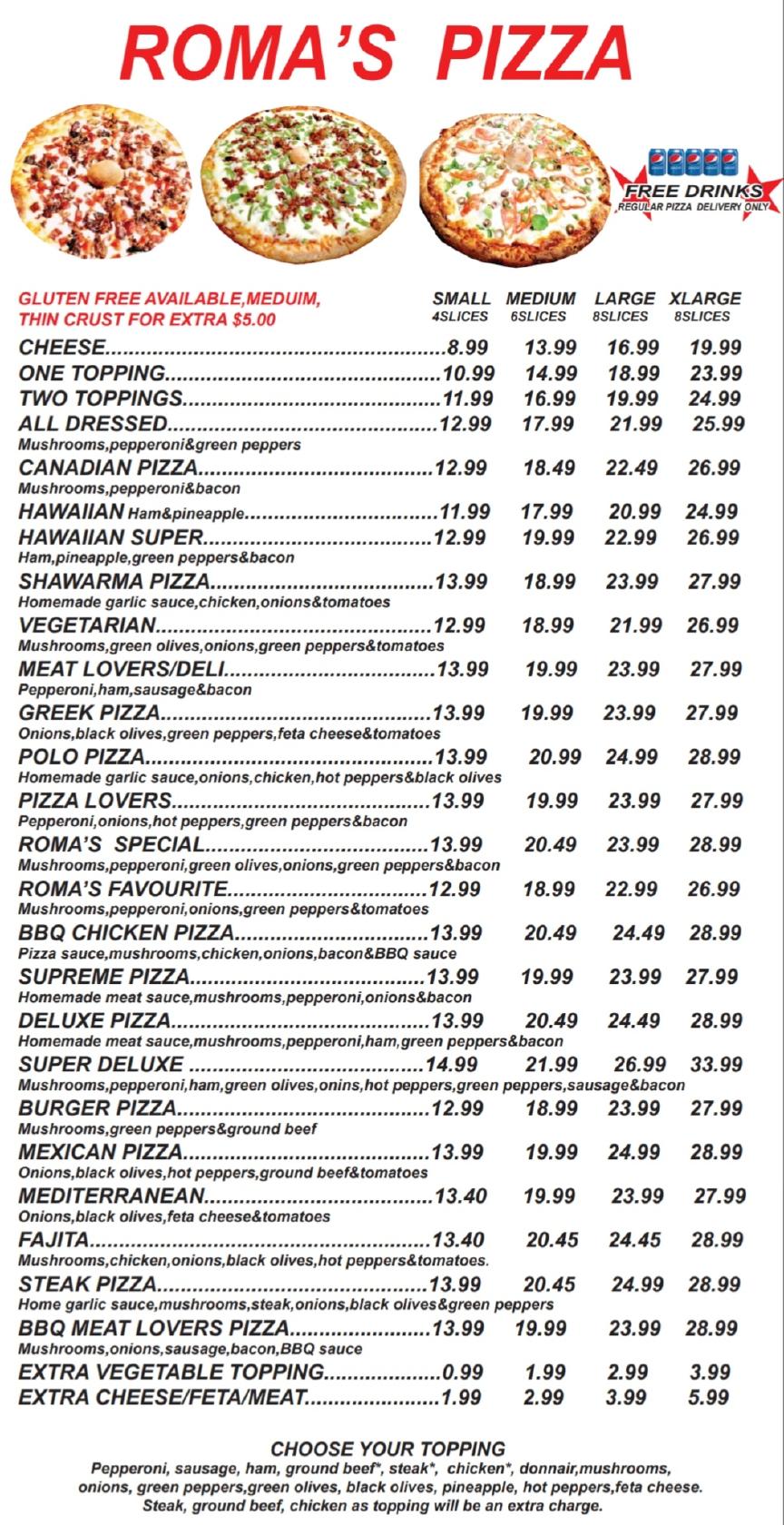 Menu at Alexandria Roma's Pizzeria, Alexandria