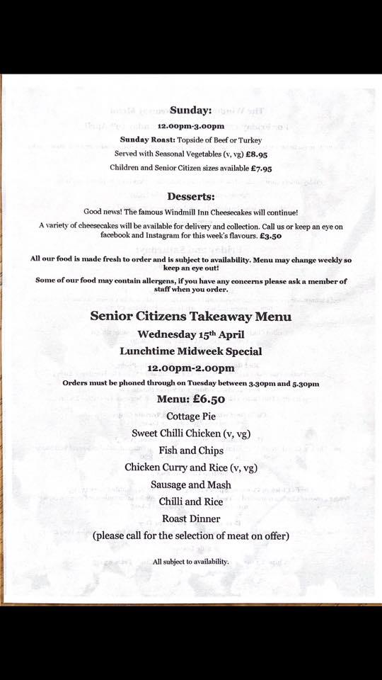 Menu at The Windmill Inn pub & bar, Royal Leamington Spa