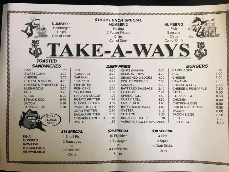 Menu at Commerce Street Fish Shop restaurant, Whakatane