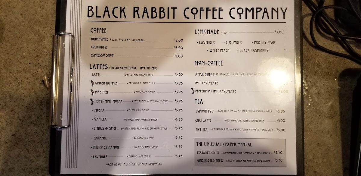 Menu at Black Rabbit Coffee Roasters cafe, Hillsboro