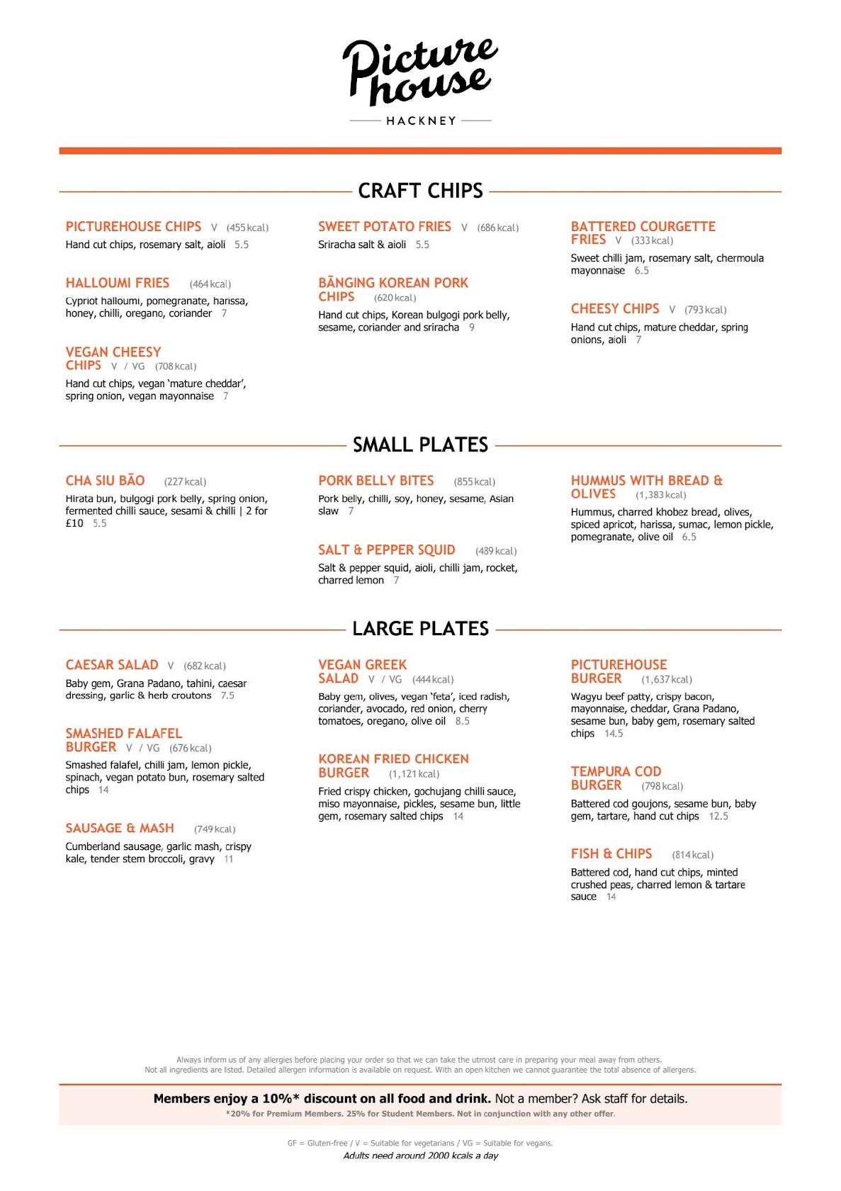 Carta del café Hackney Picturehouse, Londres