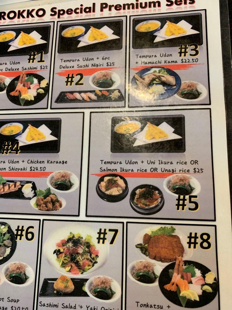 Menu at ROKKO Japanese Restaurant, Sunnyvale