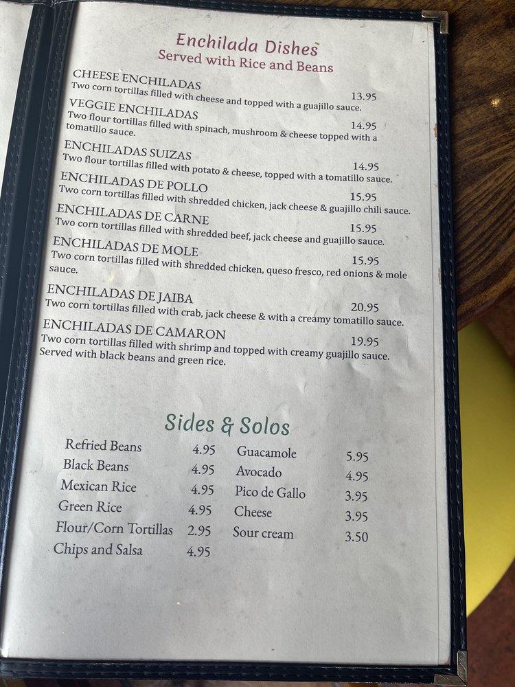 Menu at Salsa Verdes restaurant, Palos Verdes Estates