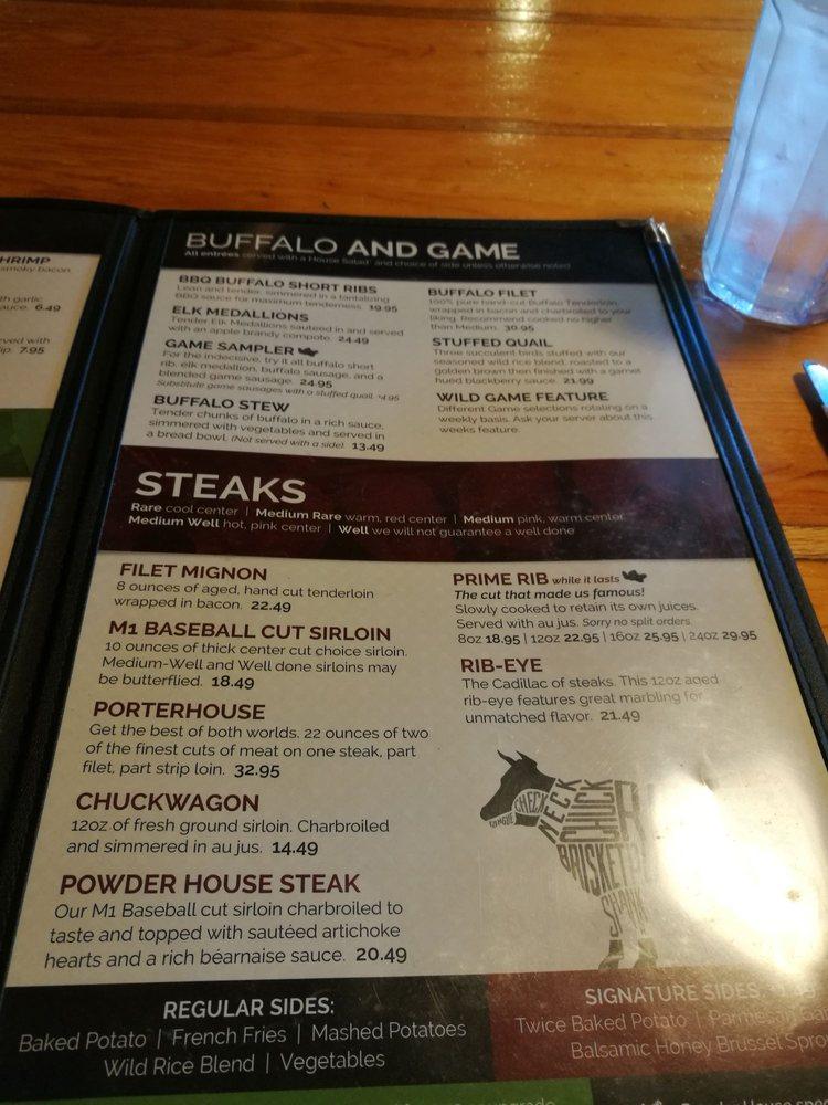 Menu at Powder House steakhouse, Keystone