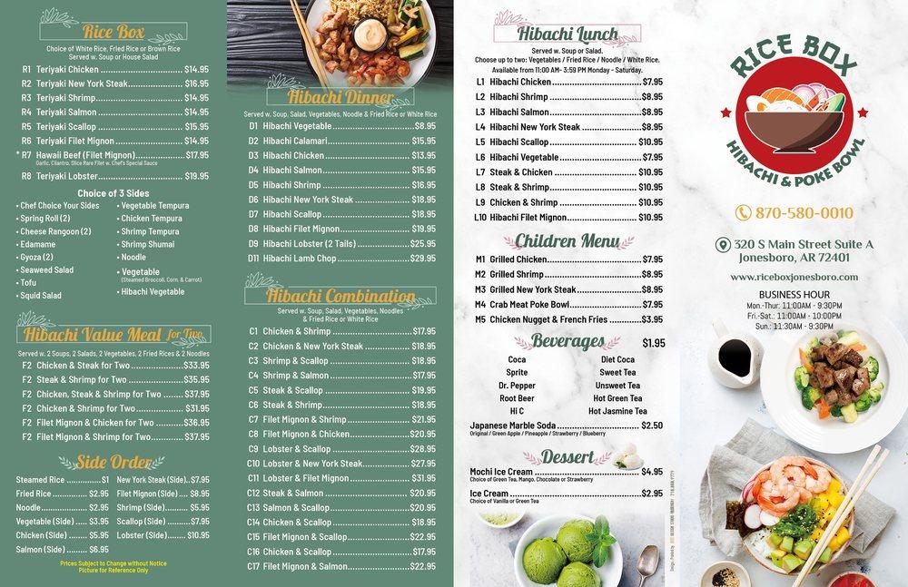 Menu at Rice box restaurant, Jonesboro