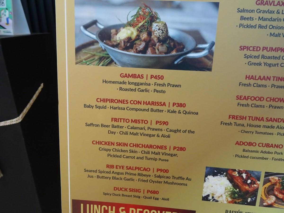 Menu at Rafael’s restaurant, Pasay