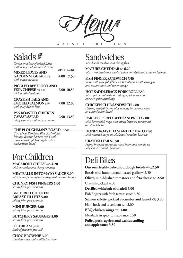 Menu at The Walnut Tree Inn pub & bar, Blisworth