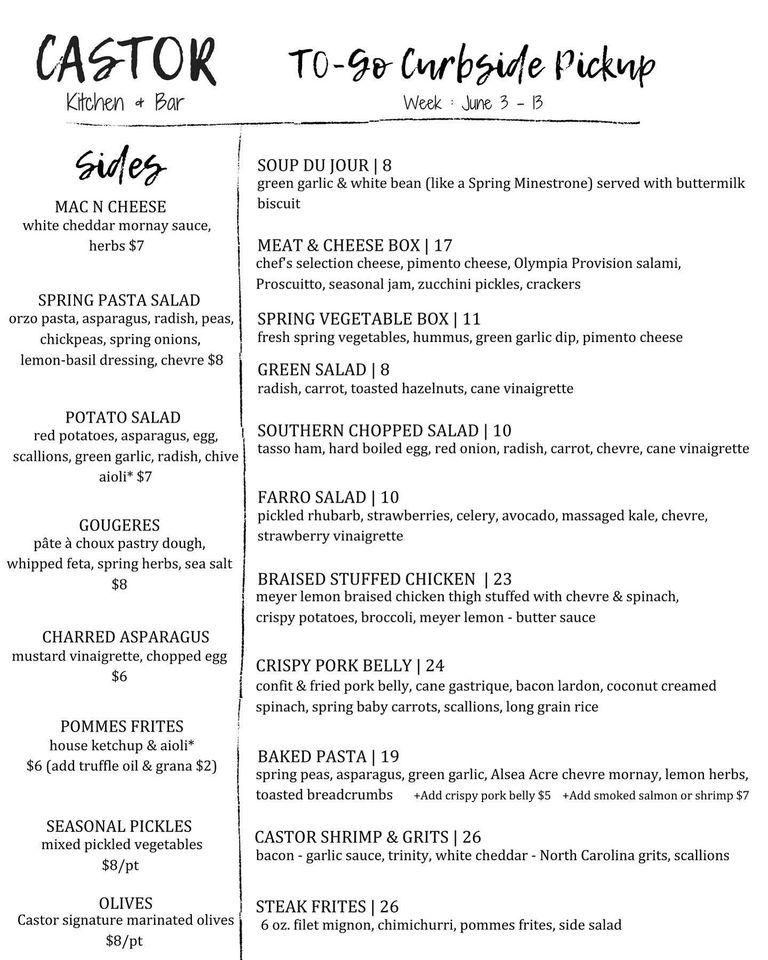 Menu at Castor pub & bar, Corvallis