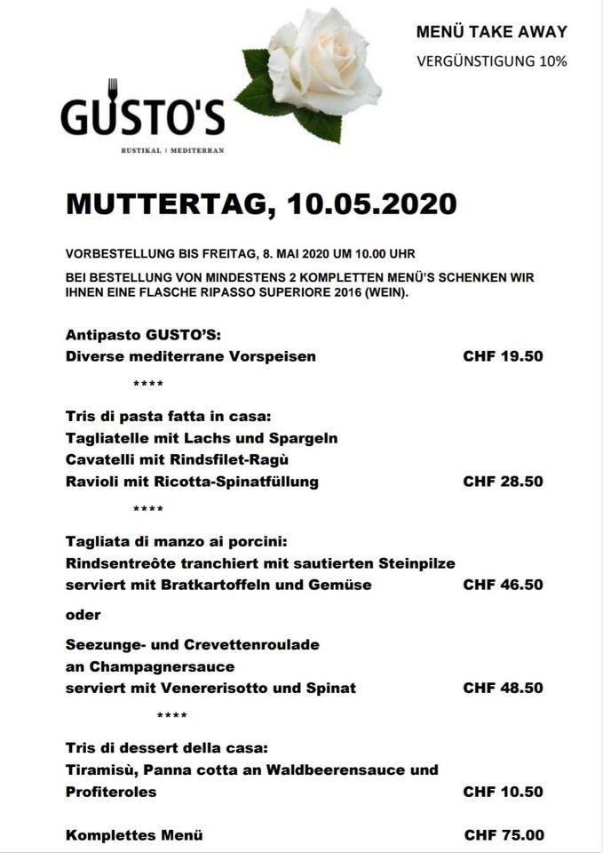 Menu at GUSTO'S, Rupperswil