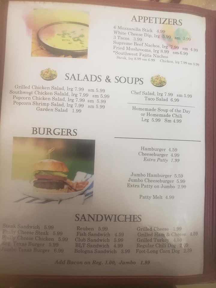 Menu at Red's Restaurant, Fordyce, US79