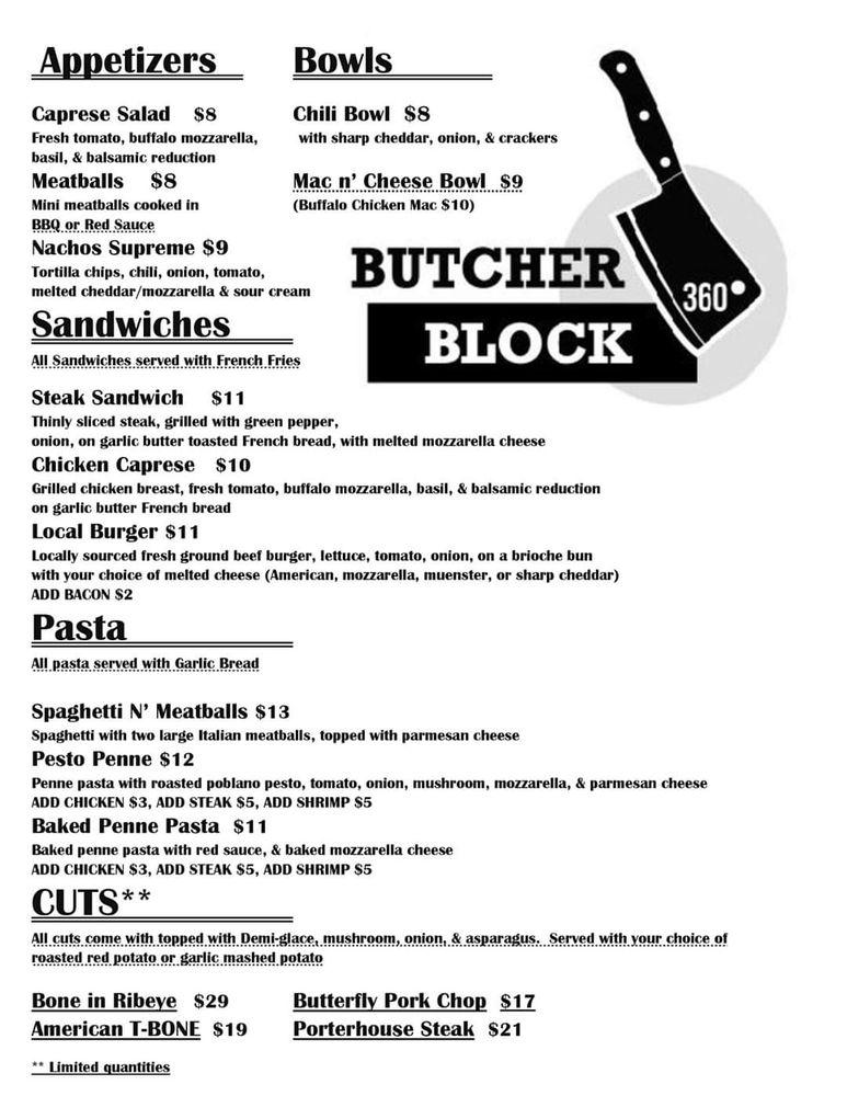 Menu at Butcher block 360 pub & bar, Yorkville
