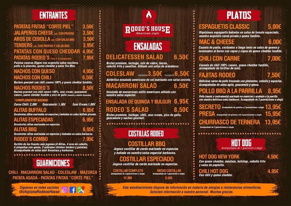 Carta de Restaurante Rodeo's House, Chipiona