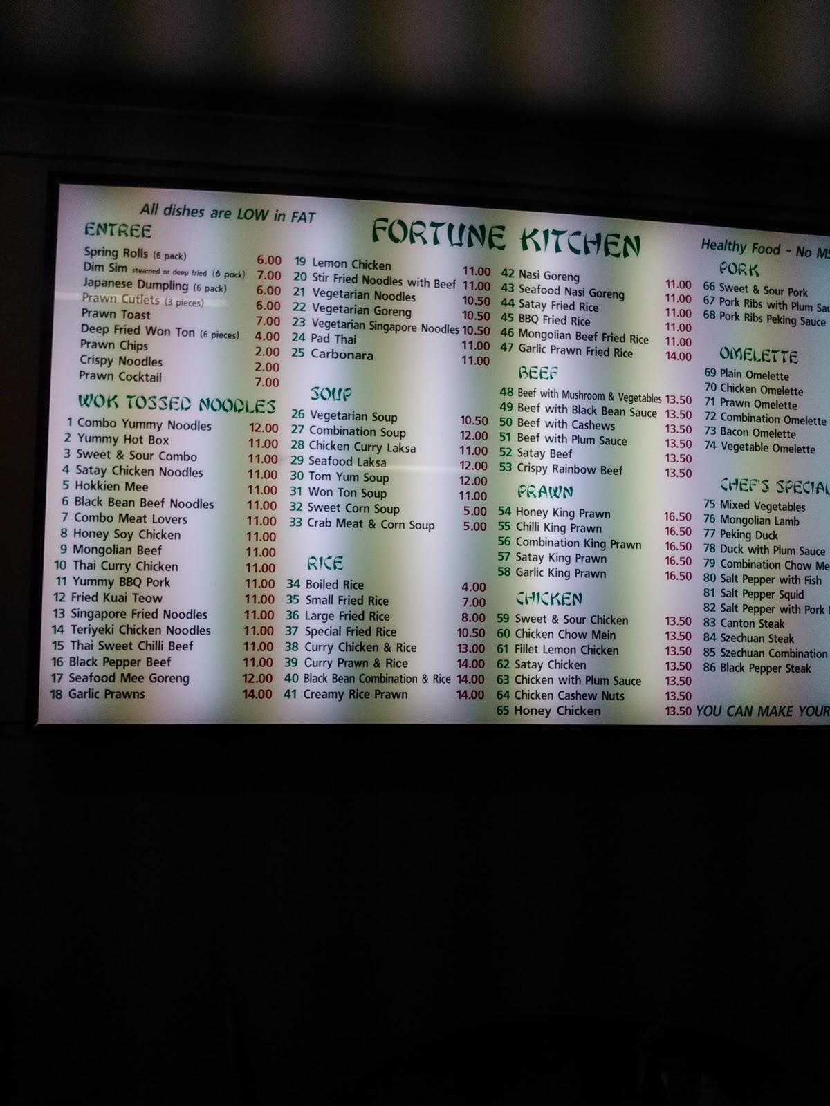 Menu at Fortune Kitchen restaurant, Dubbo