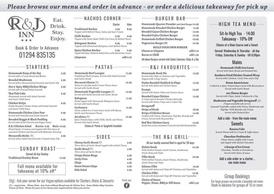 Menu at Romeo & Juliet Inn pub & bar, Dalry, Kilbirnie Road