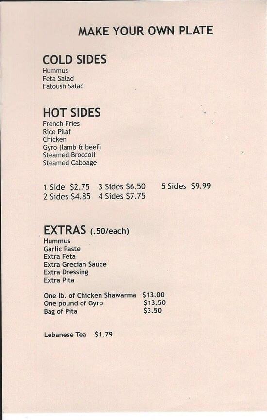 Menu at Rende's Quick Stop 4 restaurant, Gonzales