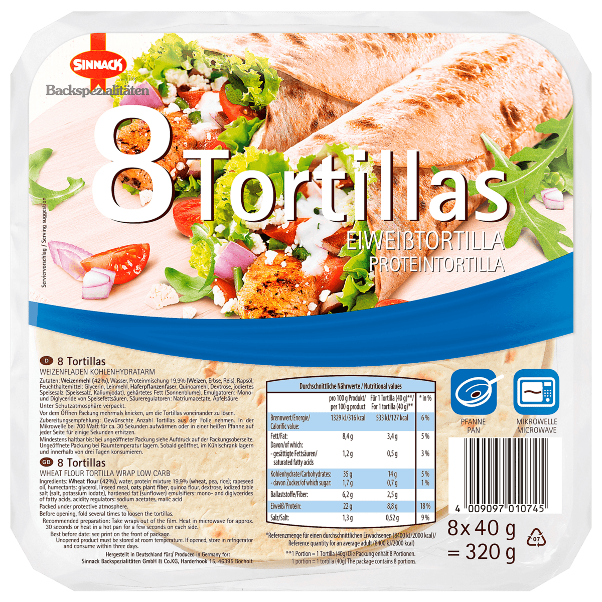 Sinnack Eiweißtortilla 320g, 8 Stück bei REWE online bestellen!