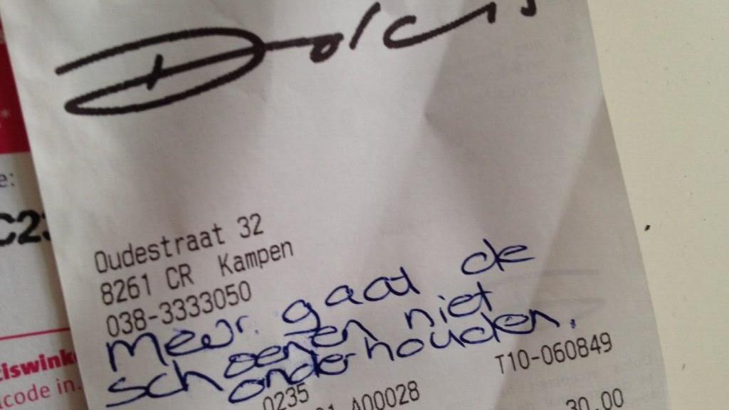 Verontwaardiging over belerende tekst op kassabon Dolcis in Kampen