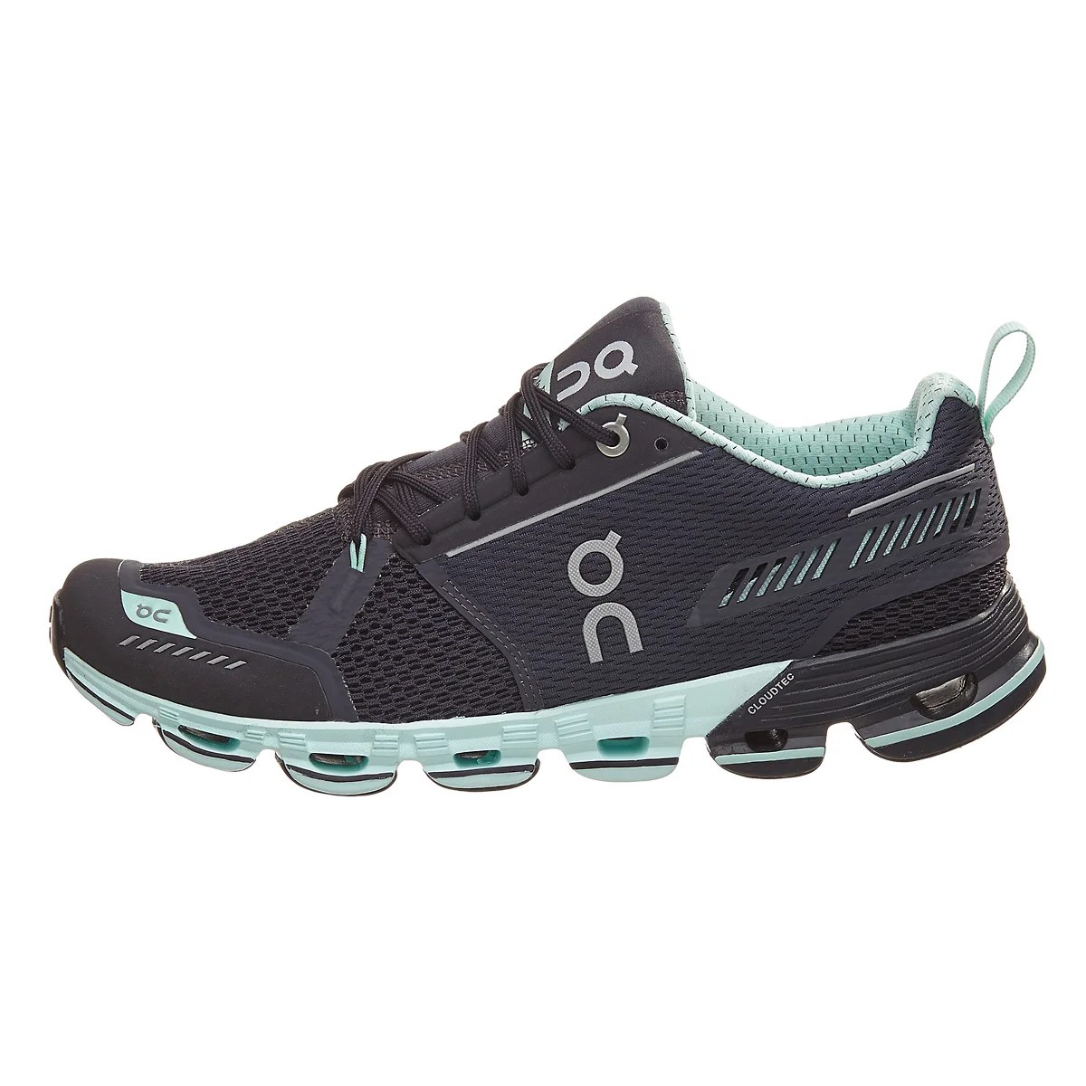 ON Cloudflyer Women's Shoes Grey/Jade 360° View Running Warehouse
