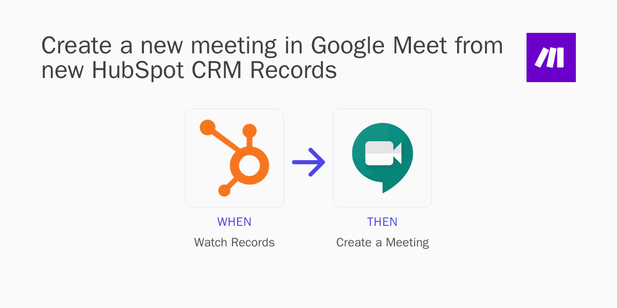 Create a new meeting in Google Meet from new HubSpot CRM Records using