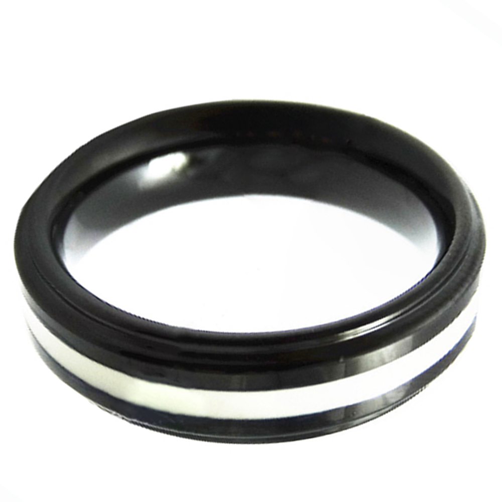 6MM Black Tungsten Carbide Rings White Rubber Line Step Edge Polished