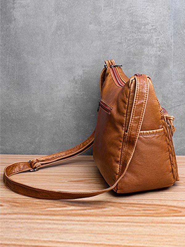 Vintage Studded Washed Leather Baggy Bag