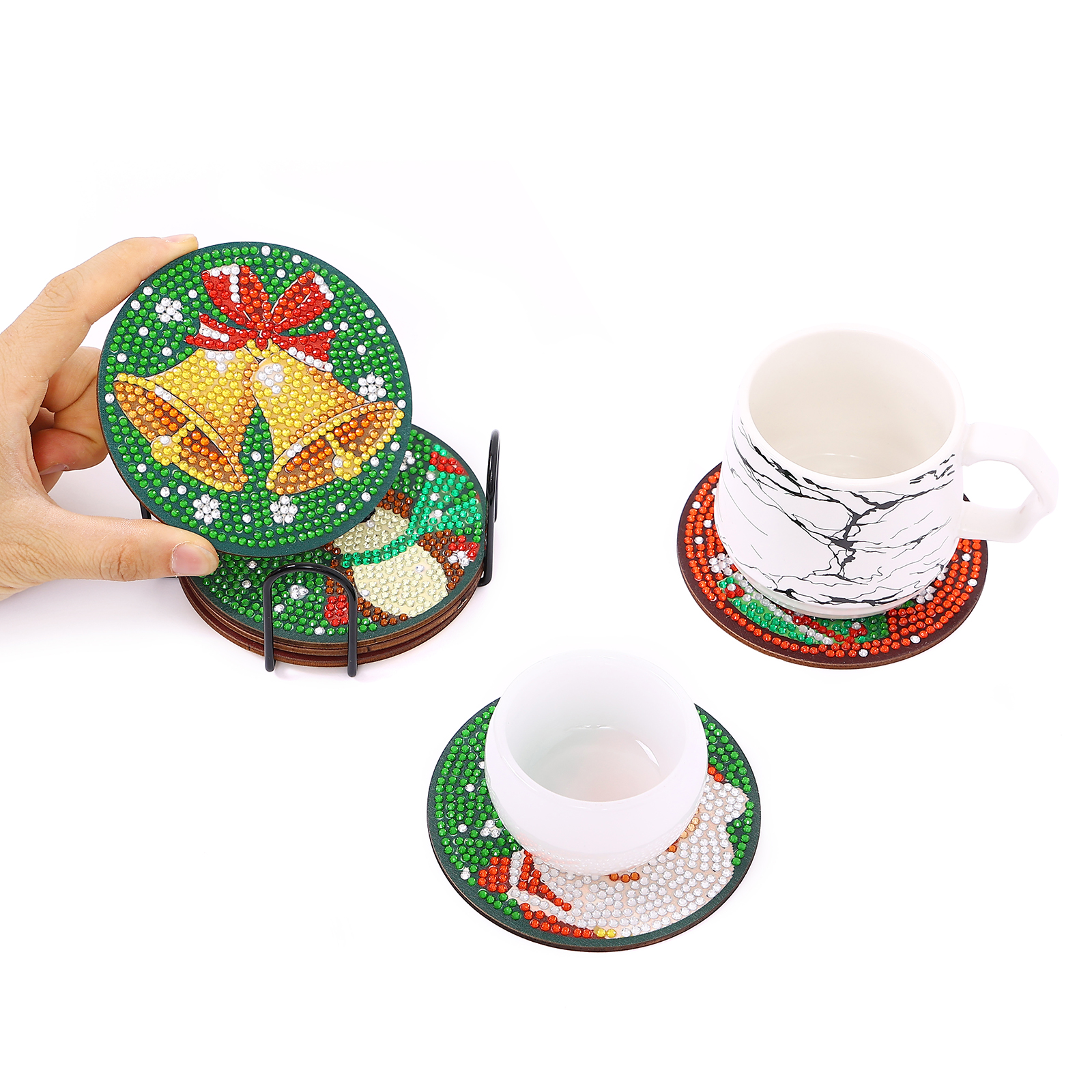 6pcs DIY Acrylic Diamond Painting Christmas Coaster Set