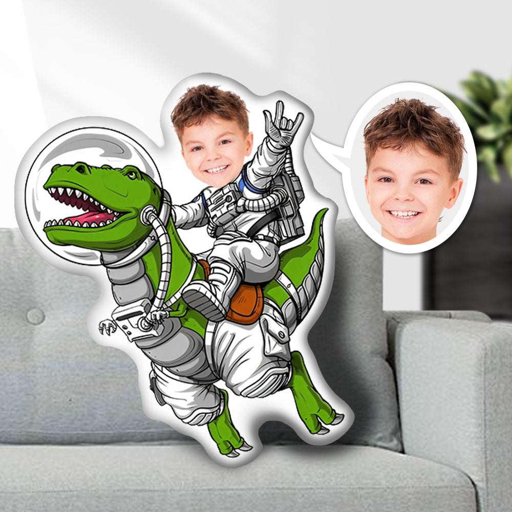 Face Pillow Doll Cartoon Pillow, Custom Photo Face Pillow, Astronaut Ride A Dinosaur Face Pillow