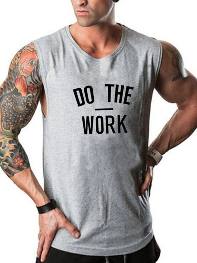 Mens Fashion ONeck Sports Fitness Do The Work Letter Vest