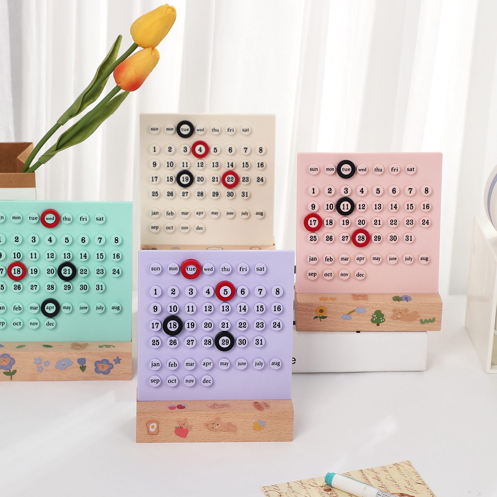 JOURNALSAY Creative Cute Desk Calendar DIY Ferrule Perpetual Calendar Student