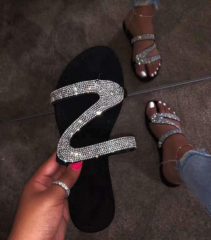 Rhinestone flat sandals
