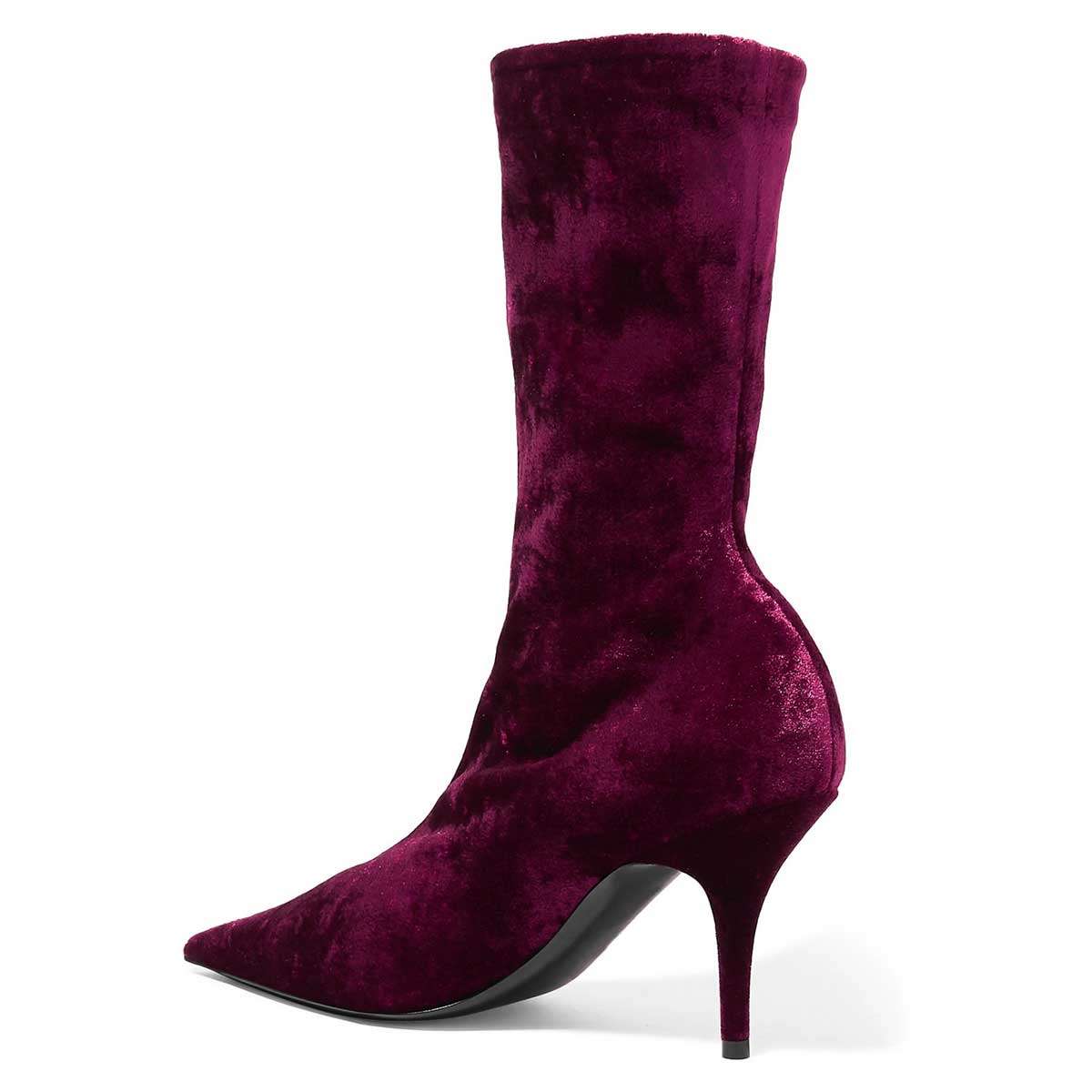 Burgundy Sock Boots Pointy Toe Mid Calf BootsFSJshoes
