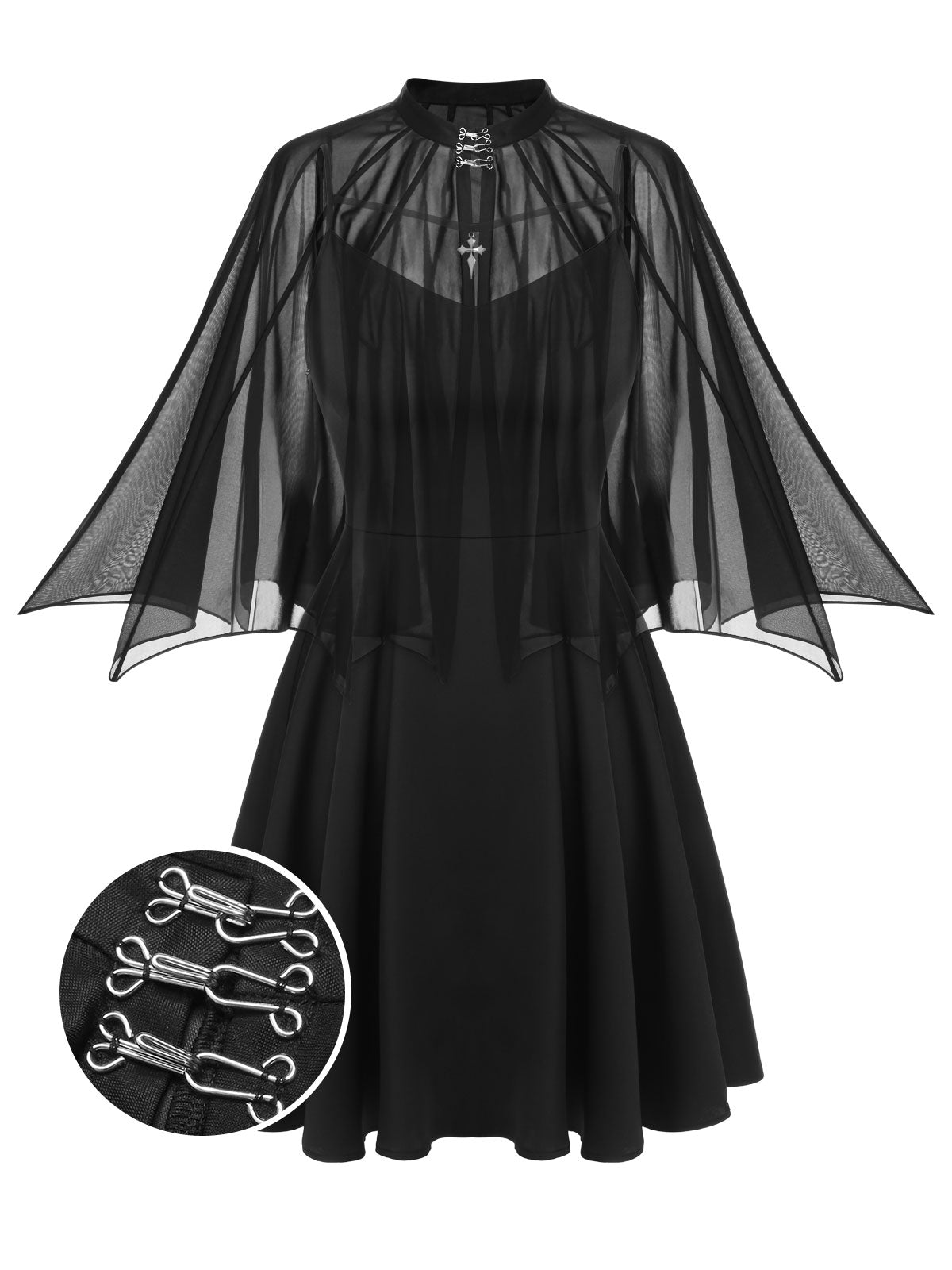 [PreSale] 2PCS 1950s Black Halloween Dress & Flare Sheer Cape