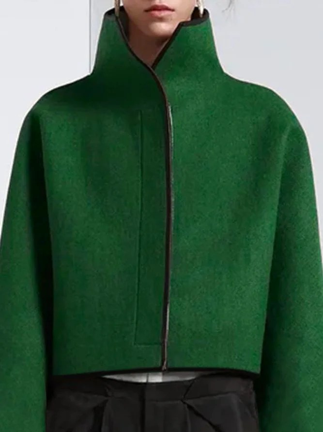 Vintage Loose Solid Color Stand Collar Jackets
