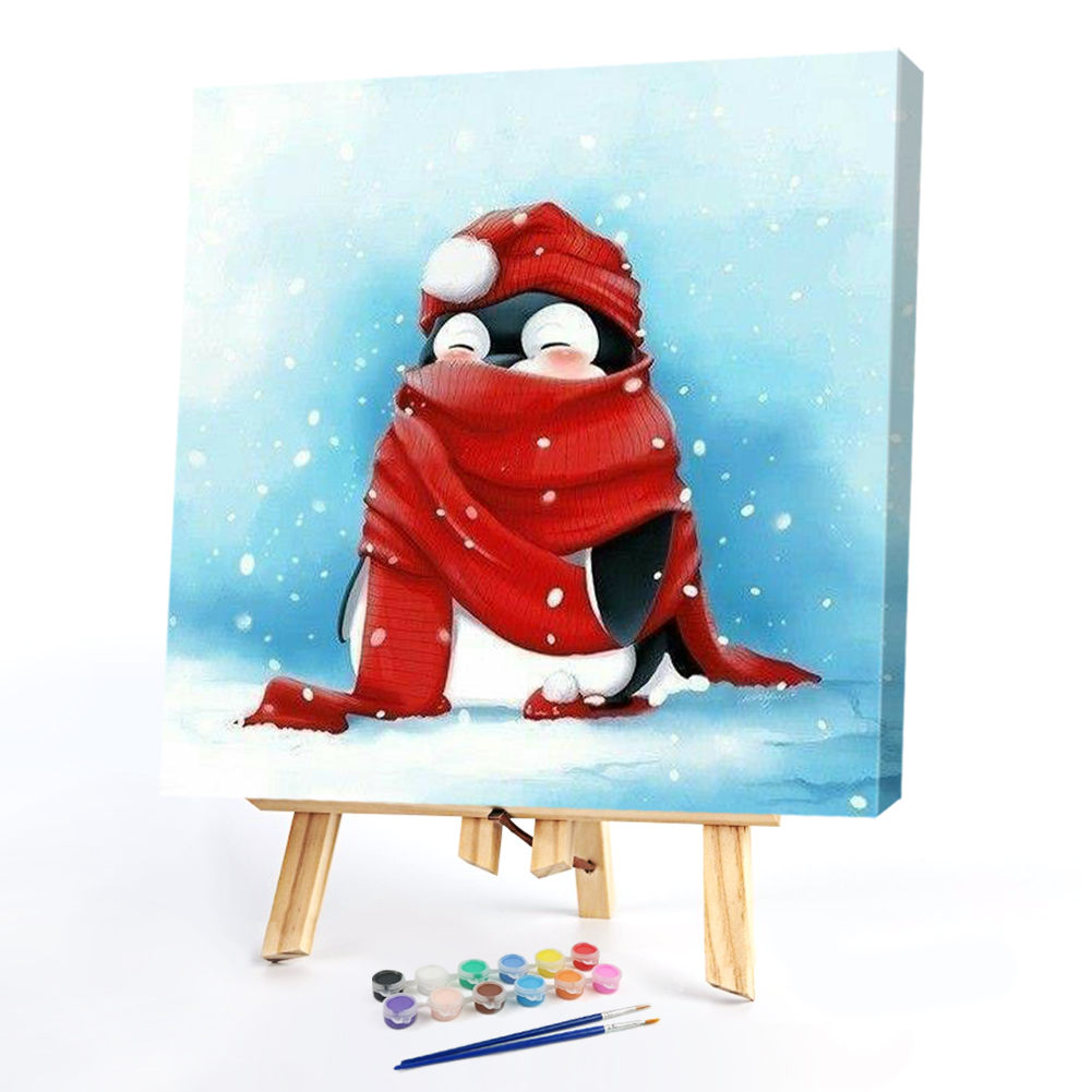 Red Scarf PenguinPaint By Numbers 20*20cm