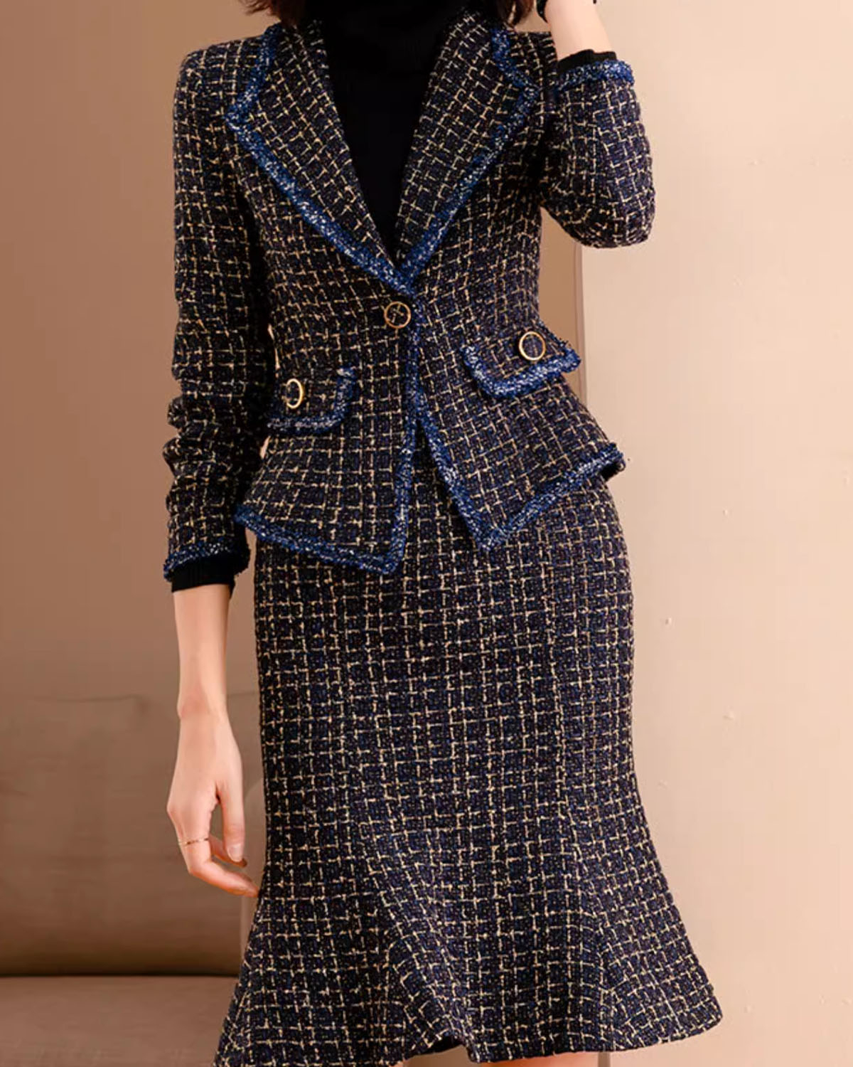 Elegant Tweed Jacket And Dress TwoPiece Set