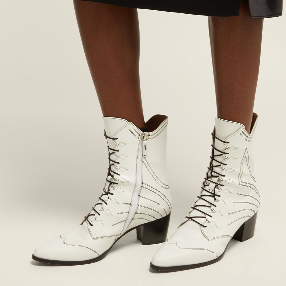 White Lace Up Boots Block Heel Ankle BootsFSJshoes