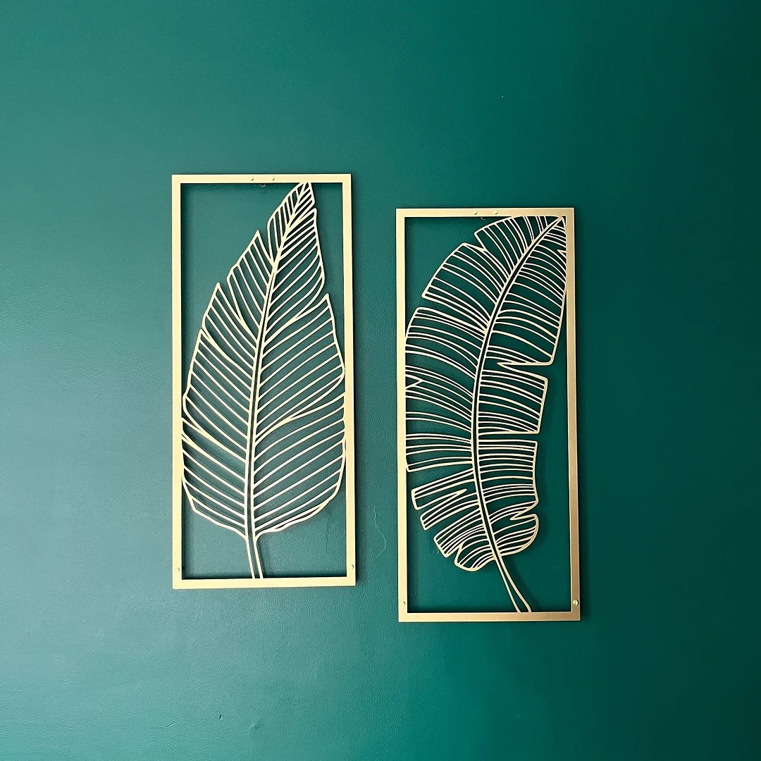 Golden Metal Tropical Leaves Wall Art Set