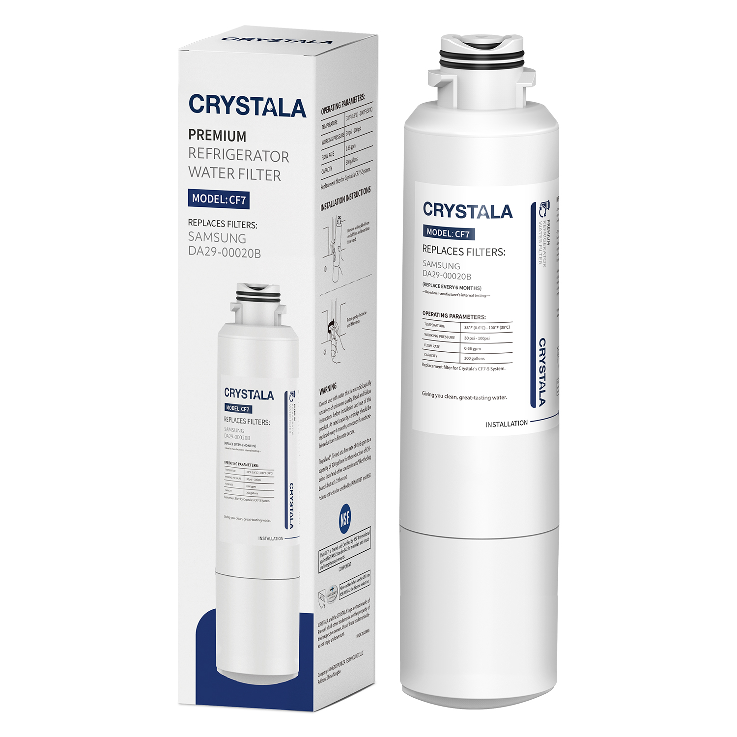 Crystala Filters DA2900020B Refrigerator Water Filter Compatible with