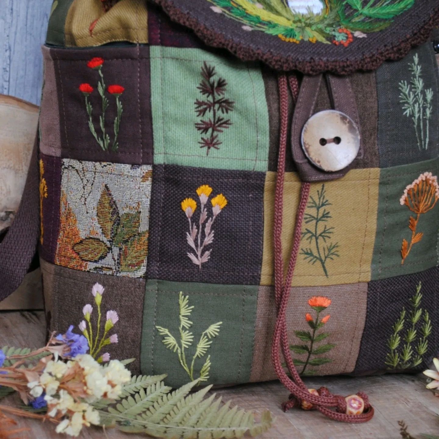 Embroidery Linen Backpack "Amanita"