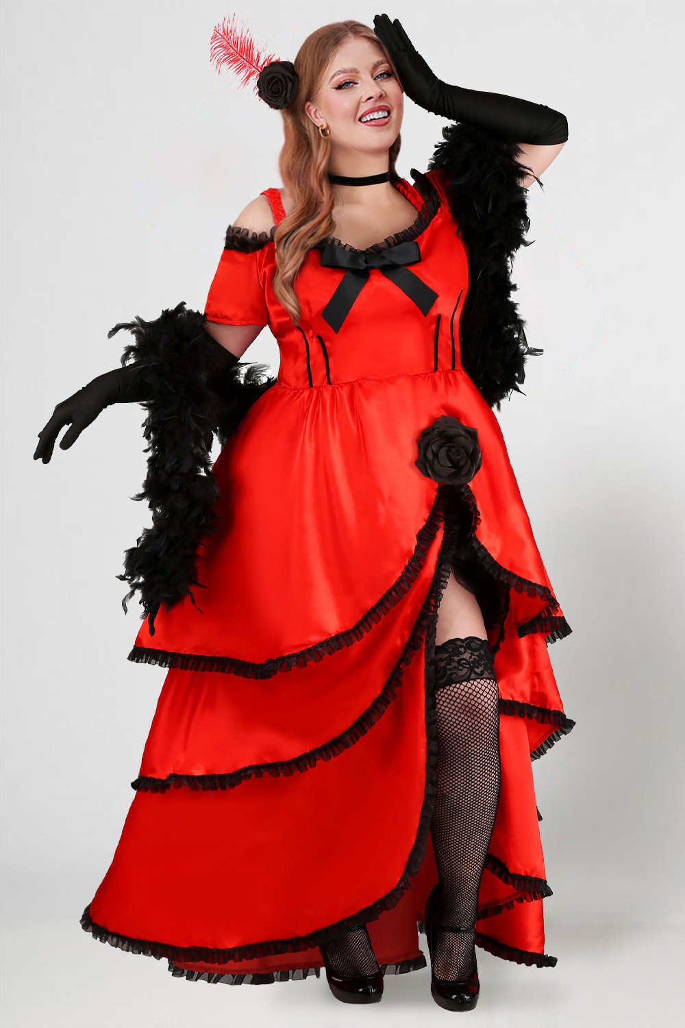 Xpluswear Design Plus Size Halloween Dress Red Short Sleeve Ruffle
