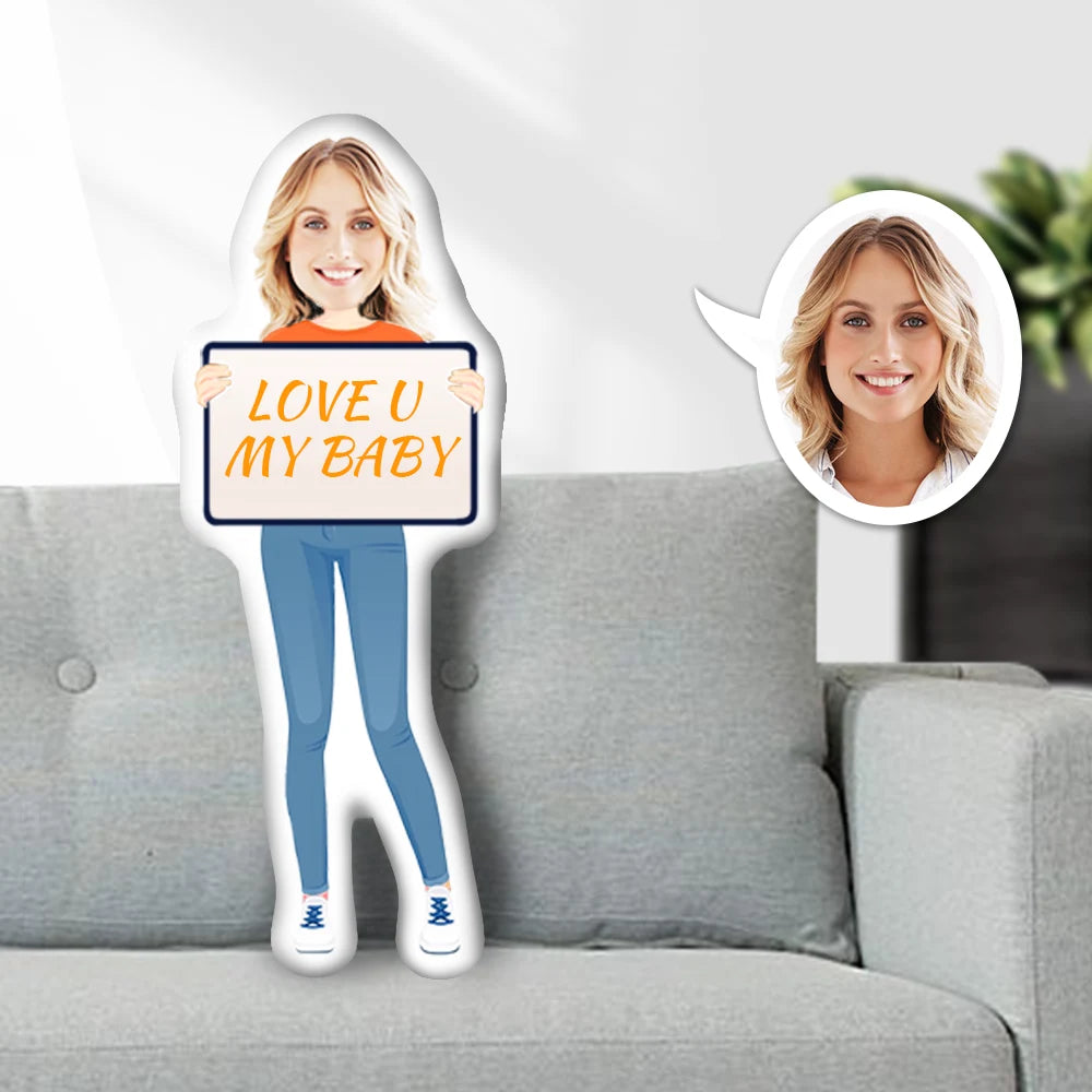 Custom Photo Face Pillow, Love U My Baby Face Pillow, Face Picture