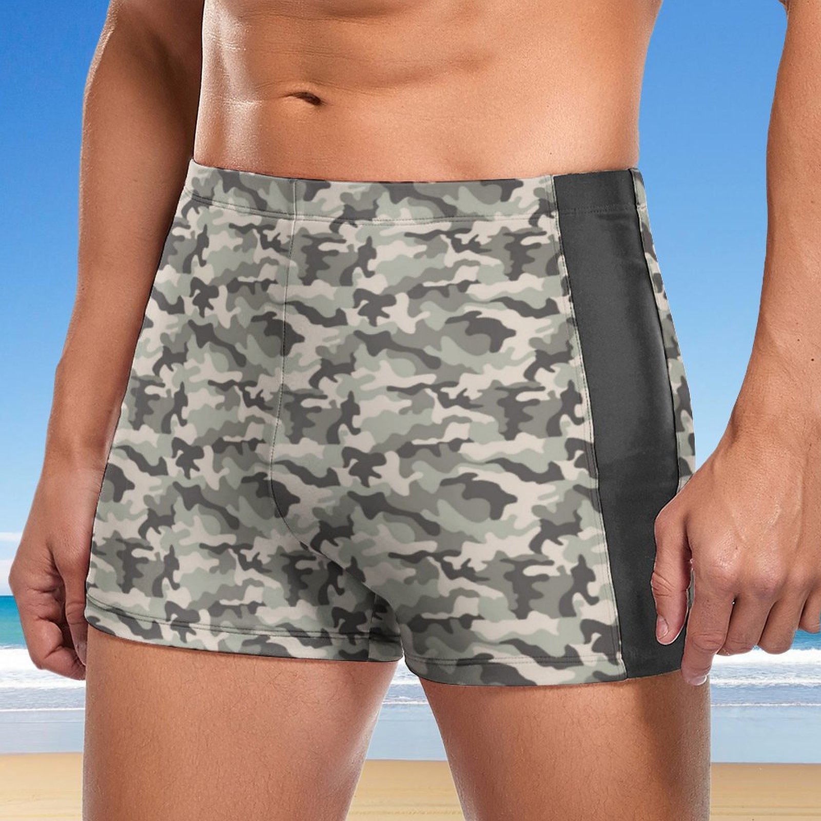SFNEEWHO Military Grey Black Green Camouflage Swim Brief Square Leg